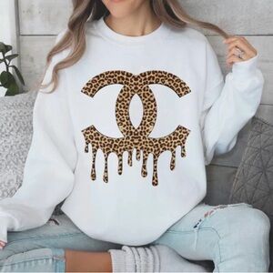 Gildan White Sweatshirt with Leopard Drip Logo